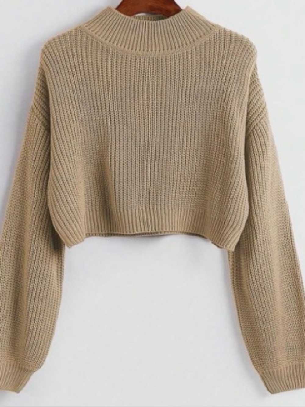 SHEIN Beige Cropped Rib-Knit Mock Turtleneck Sweater Acrylic XS